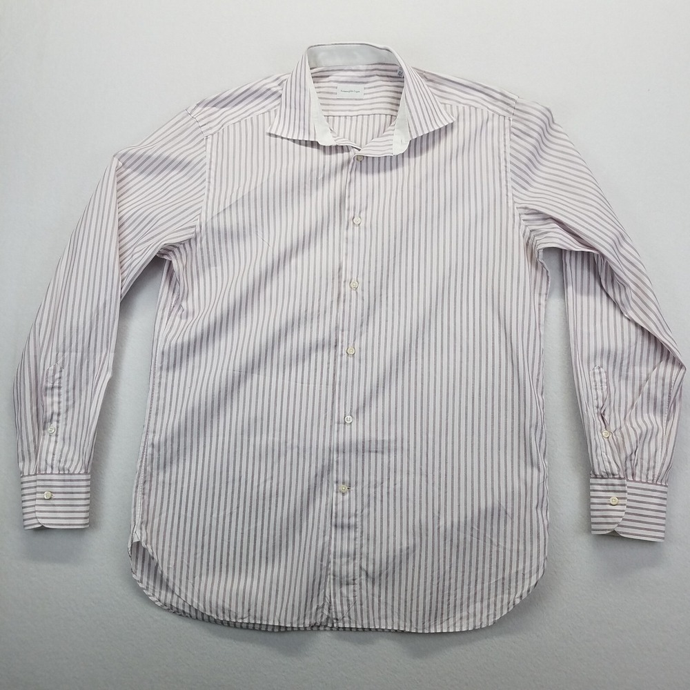 Ermenegildo Zegna Dress Shirt Men's XL 42/16.5 Striped Buttoned Up White Red